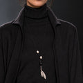 Black Cord Pearl & Agate Feather Necklace