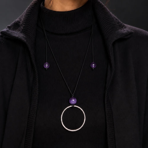 Amethyst Geometric Circle Pendant Necklace