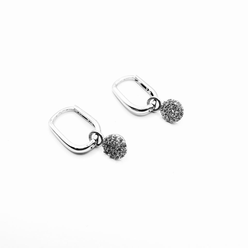 Pavé Disc Drop Hoop Earrings