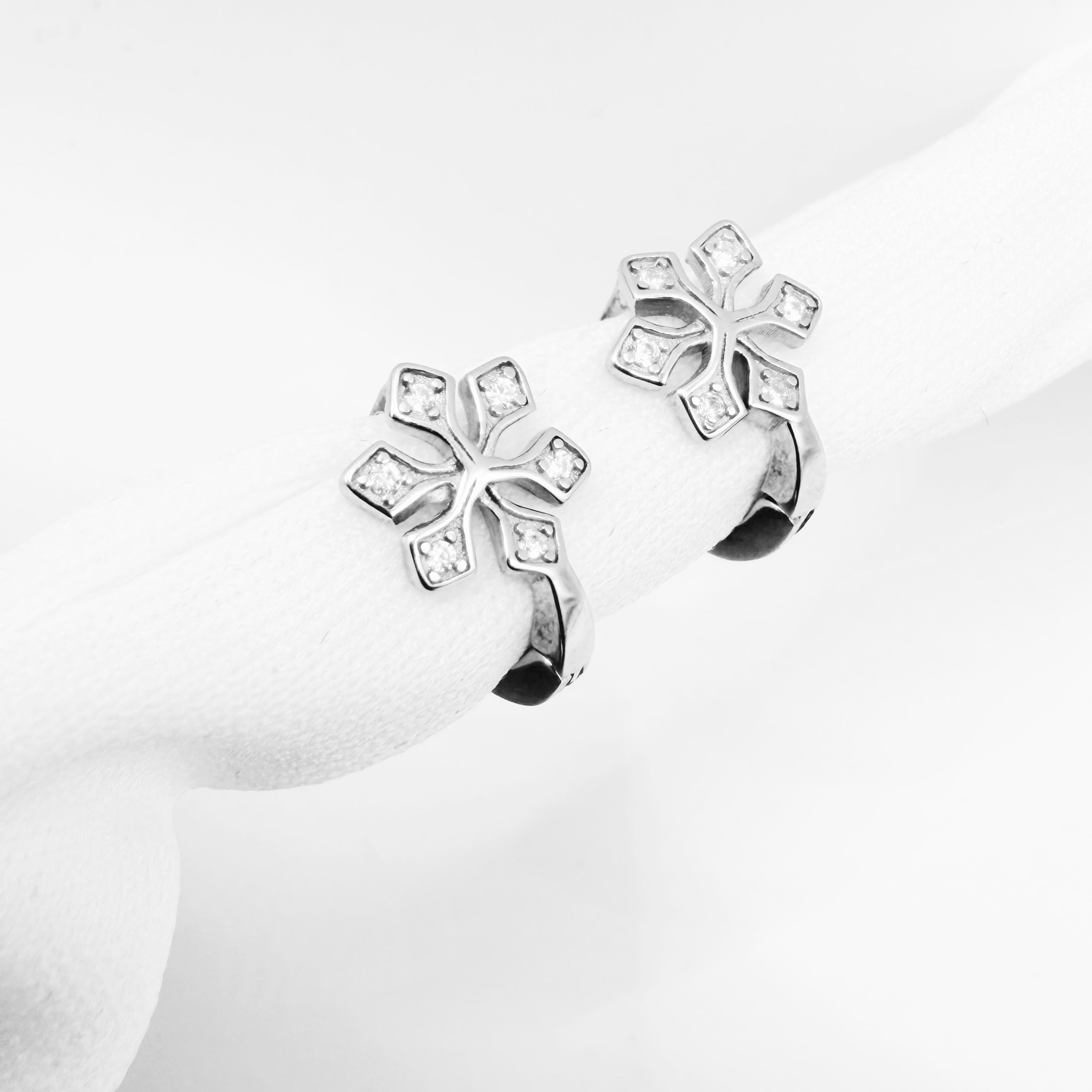 Flower CZ Hoop Earrings