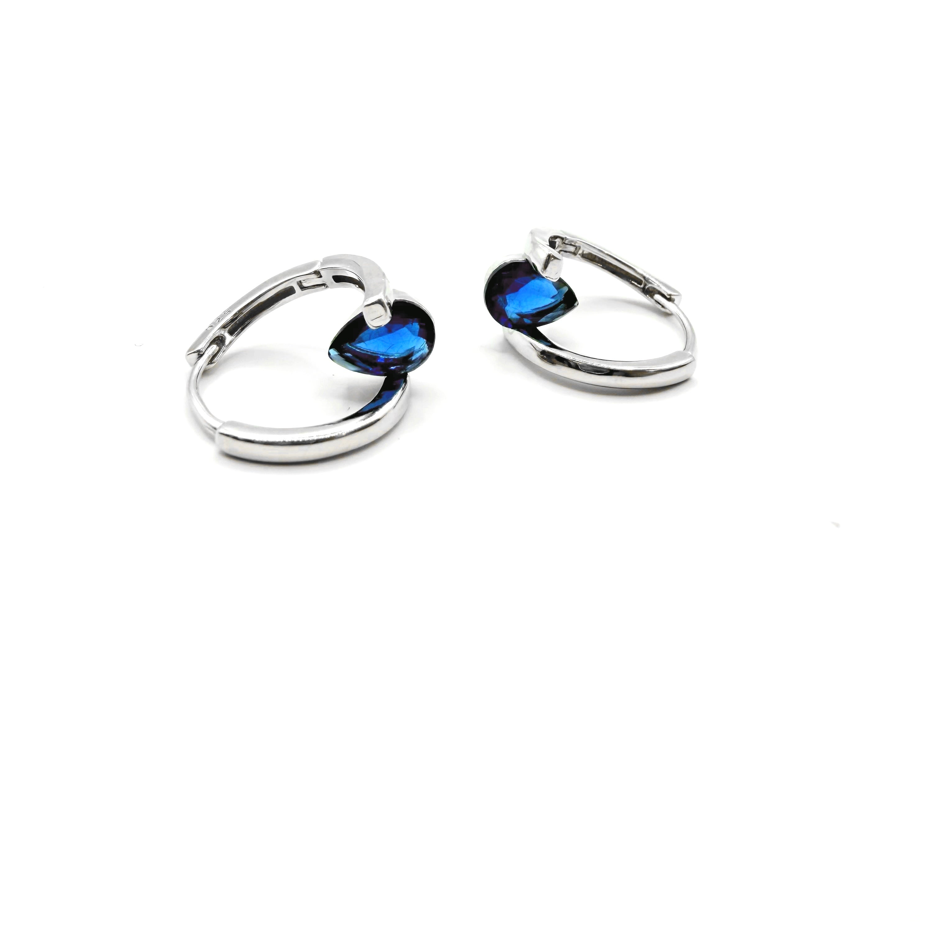 Blue Pear CZ Hoop Earrings