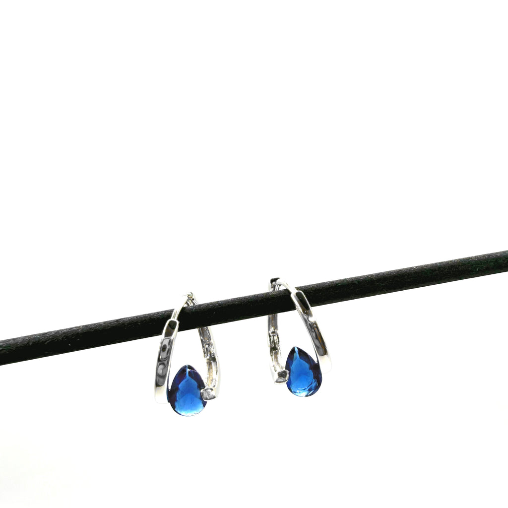 Blue Pear CZ Hoop Earrings