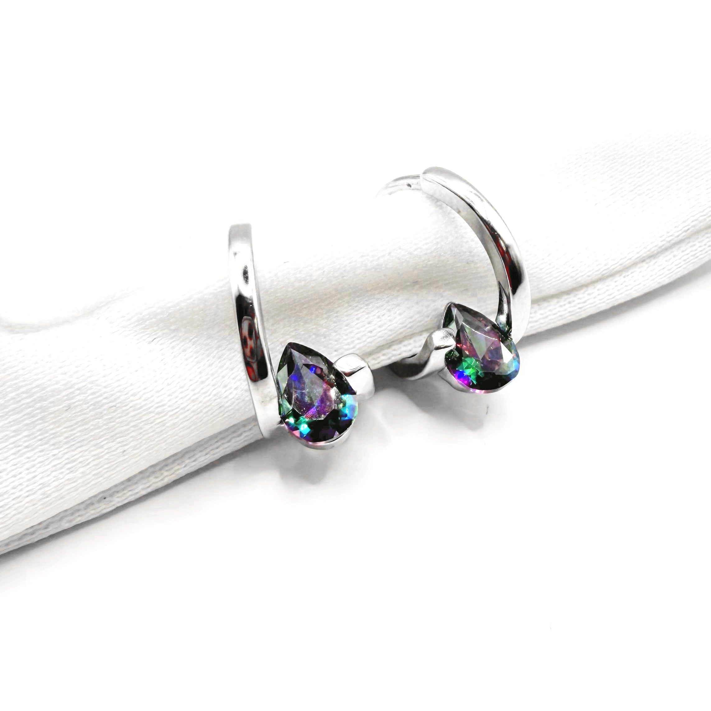Pear-Cut Multicolor CZ Hoop Earrings
