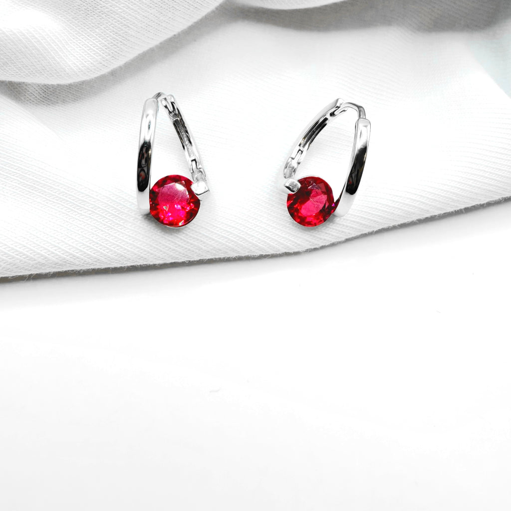 Red Stone Hoop Earrings