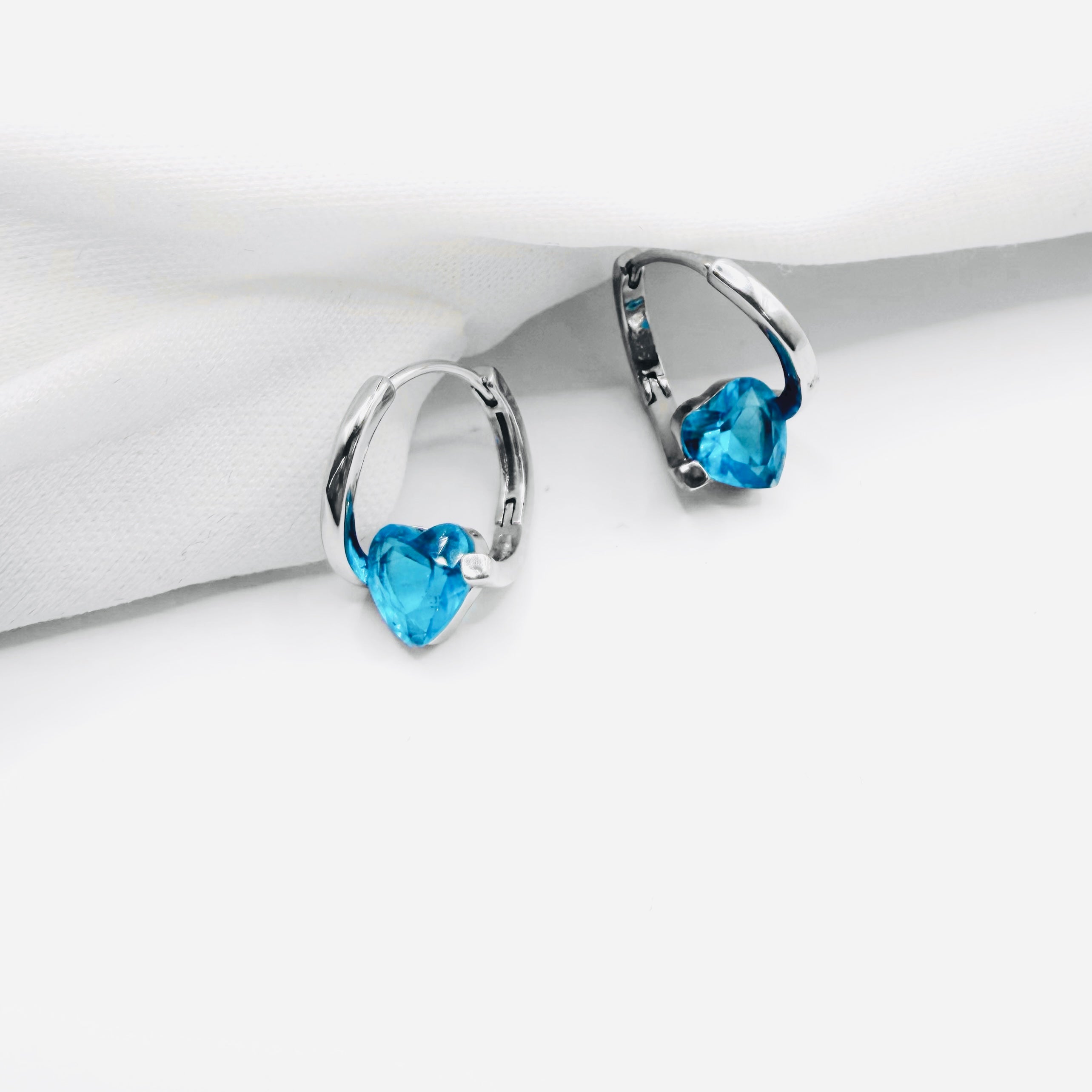 Blue Heart Hoop Earrings