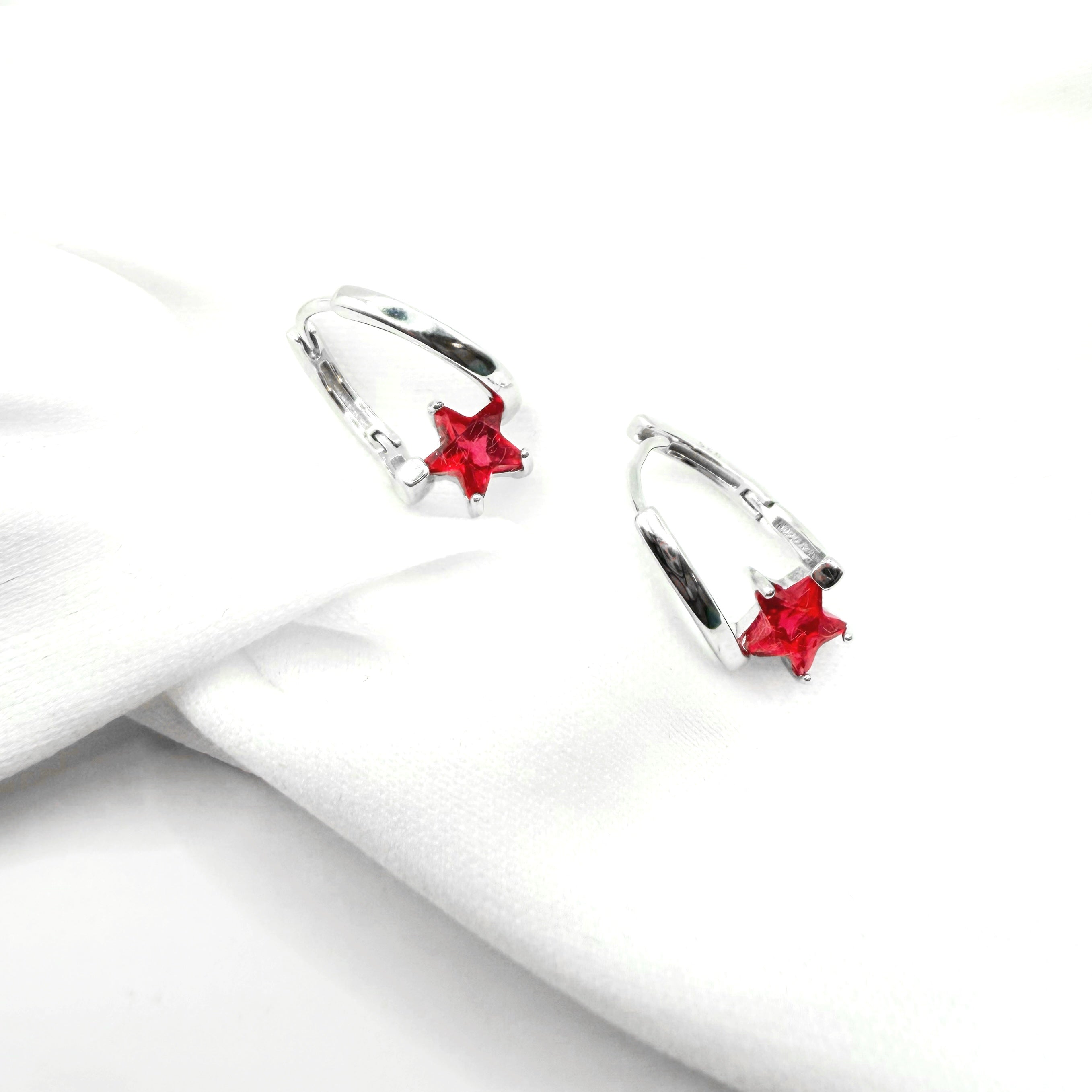 Red Star Hoop Earrings