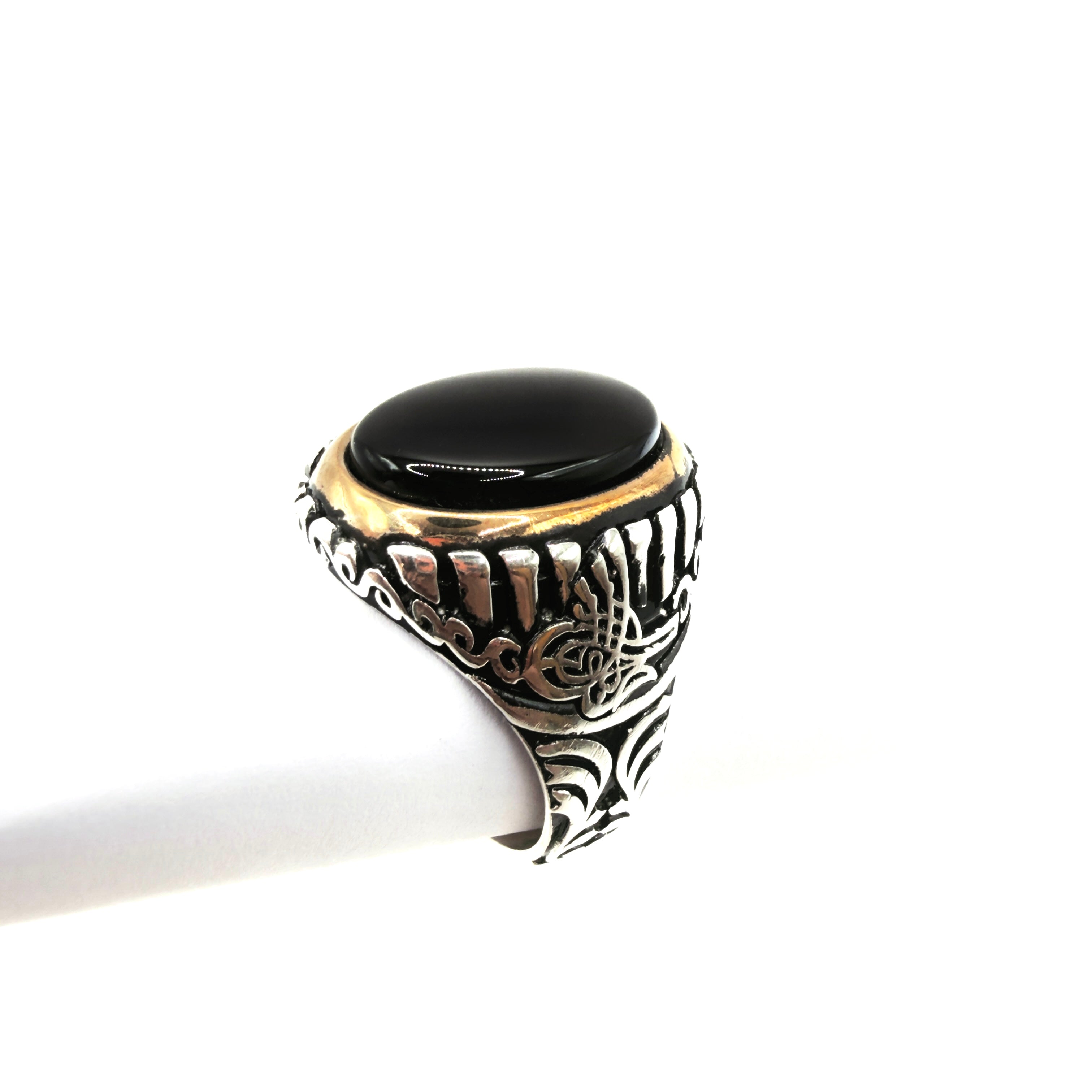 Ottoman Tughra Black Onyx Ring