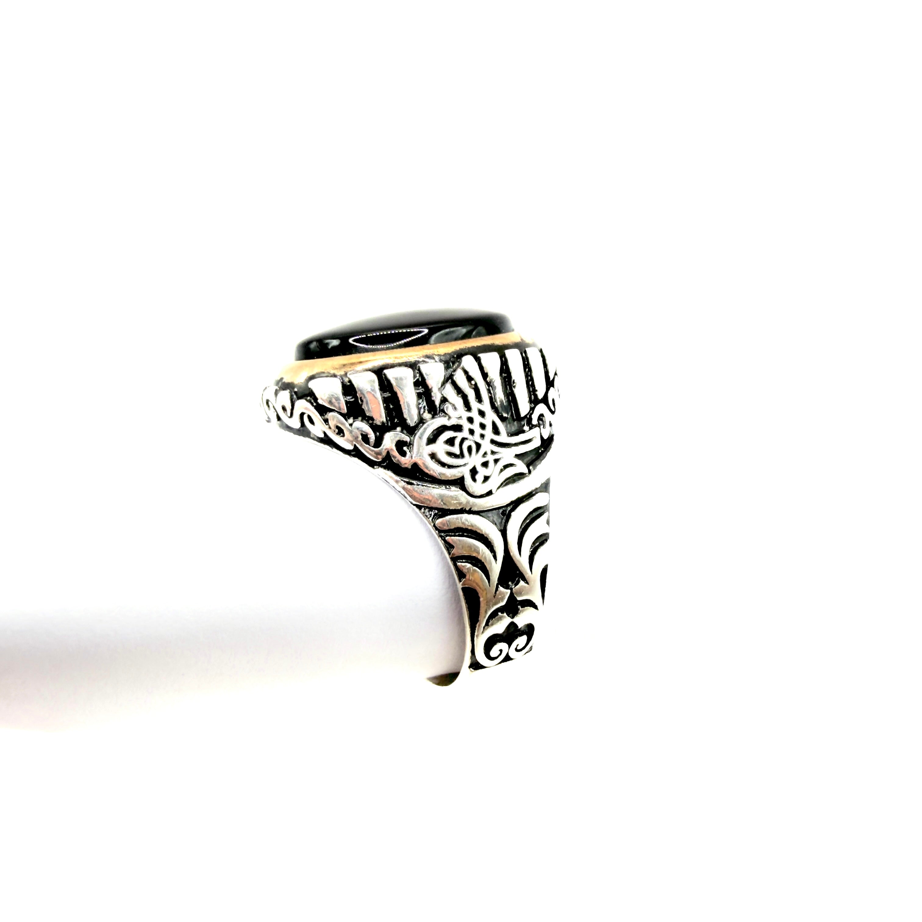 Ottoman Tughra Black Onyx Ring