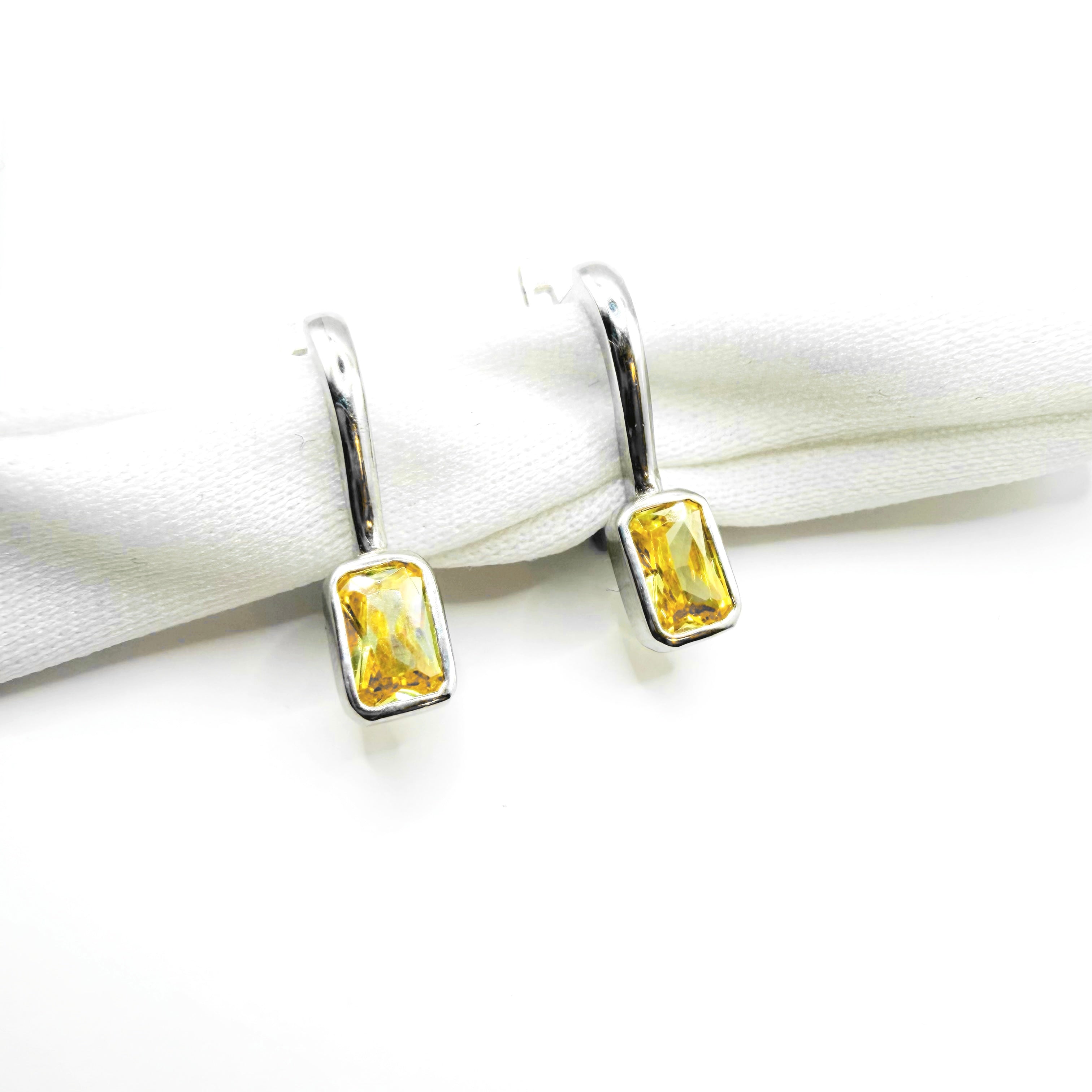 Yellow Emerald-Cut CZ Hoop Earrings