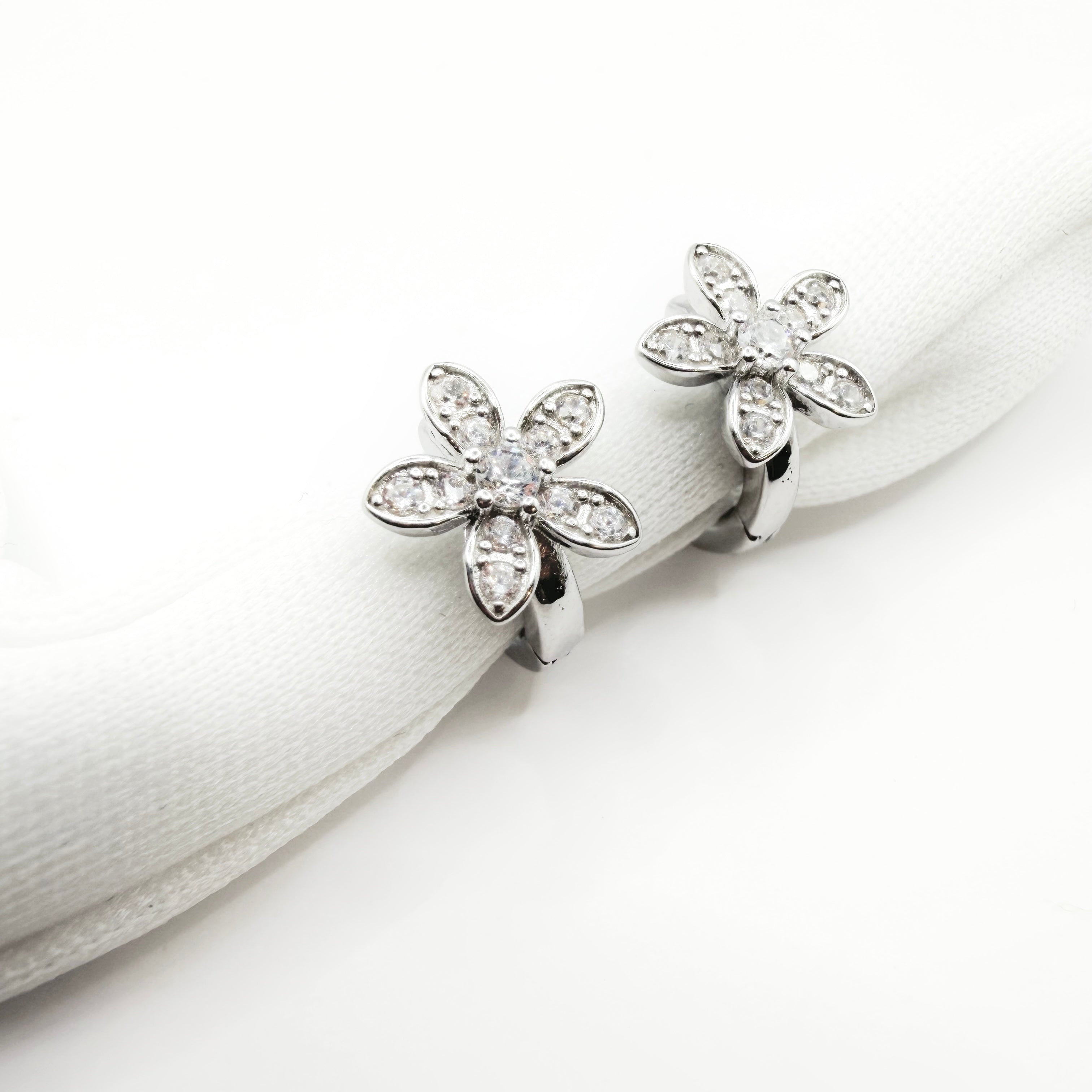 Flower CZ Hoop Earrings