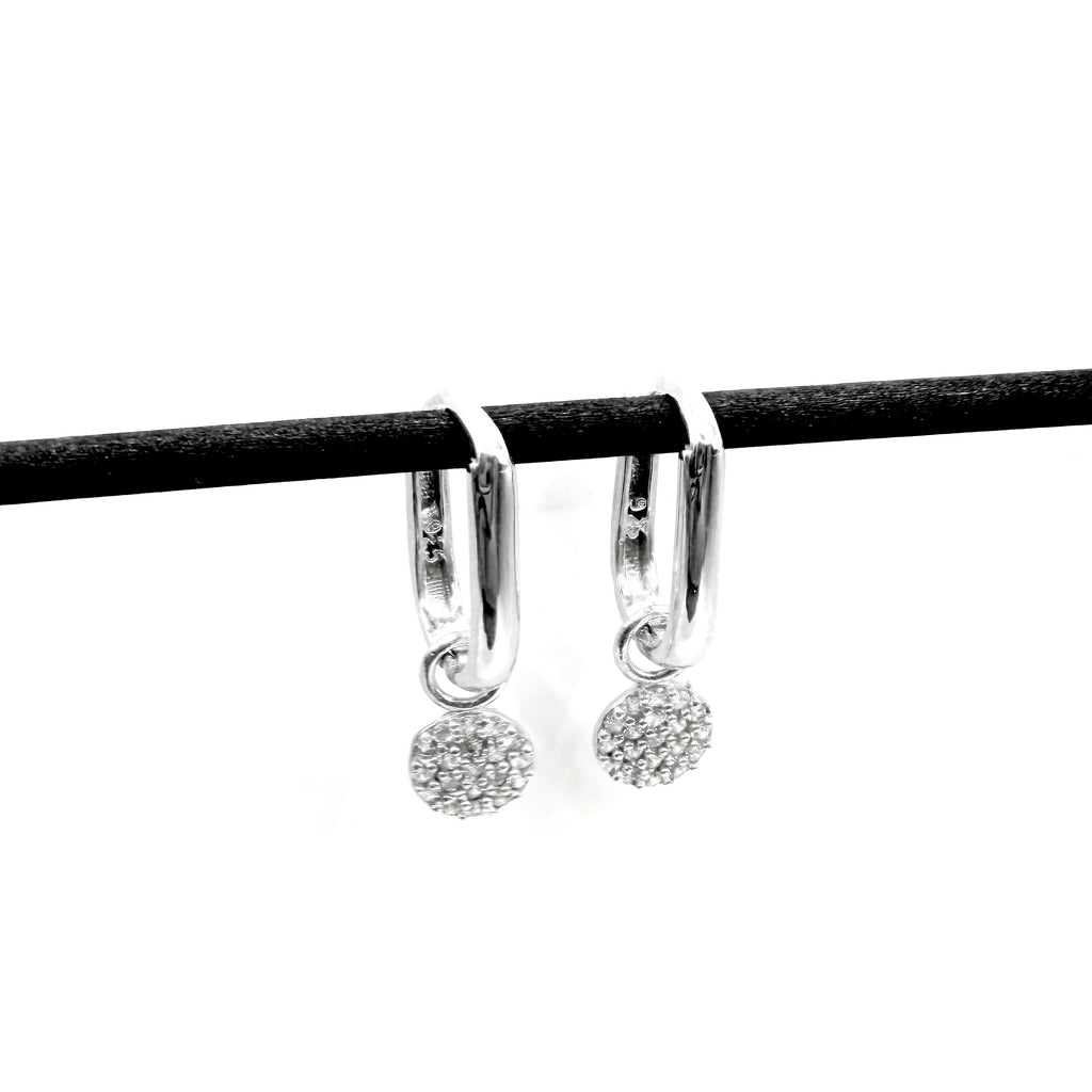Pavé Disc Drop Hoop Earrings