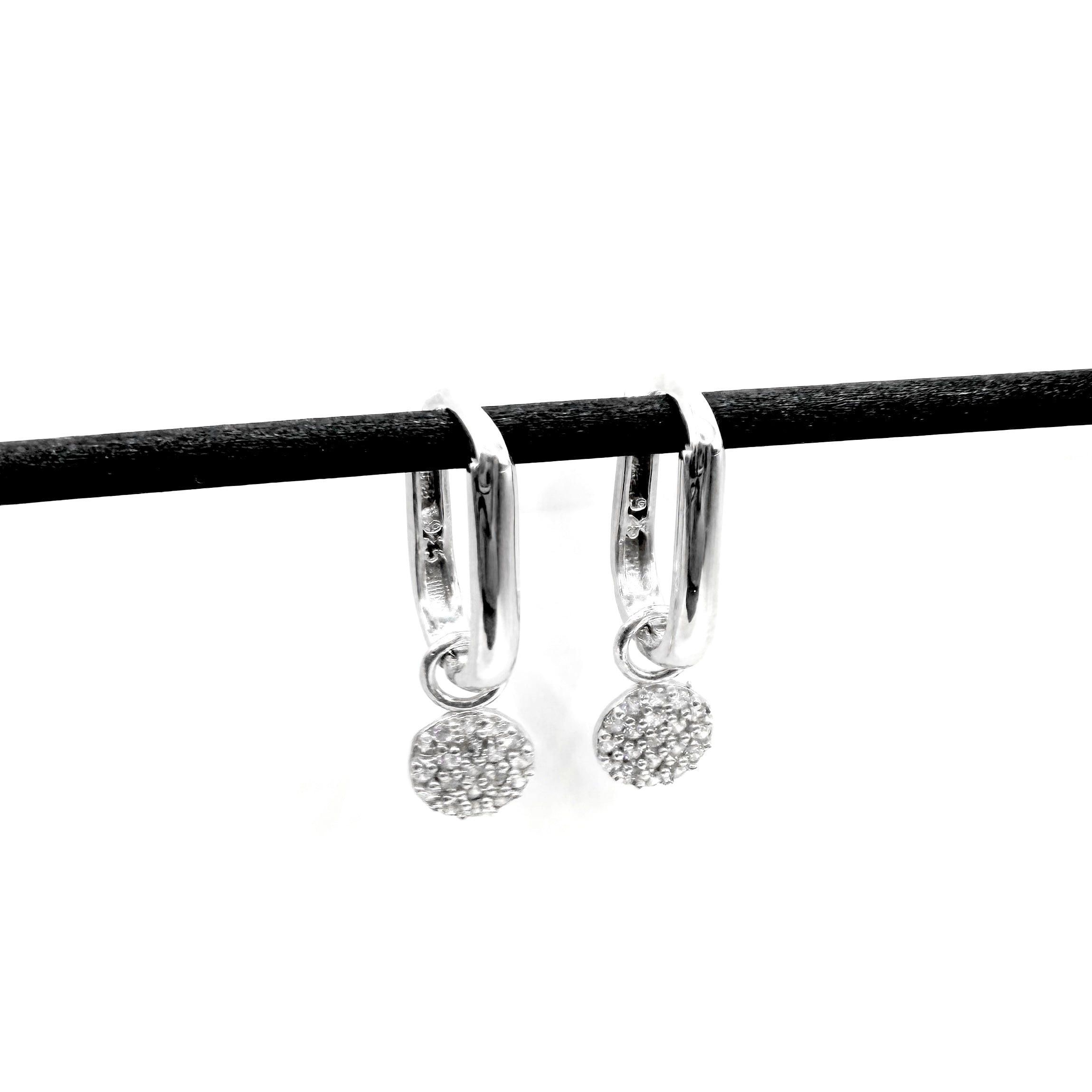 Pavé Disc Drop Hoop Earrings