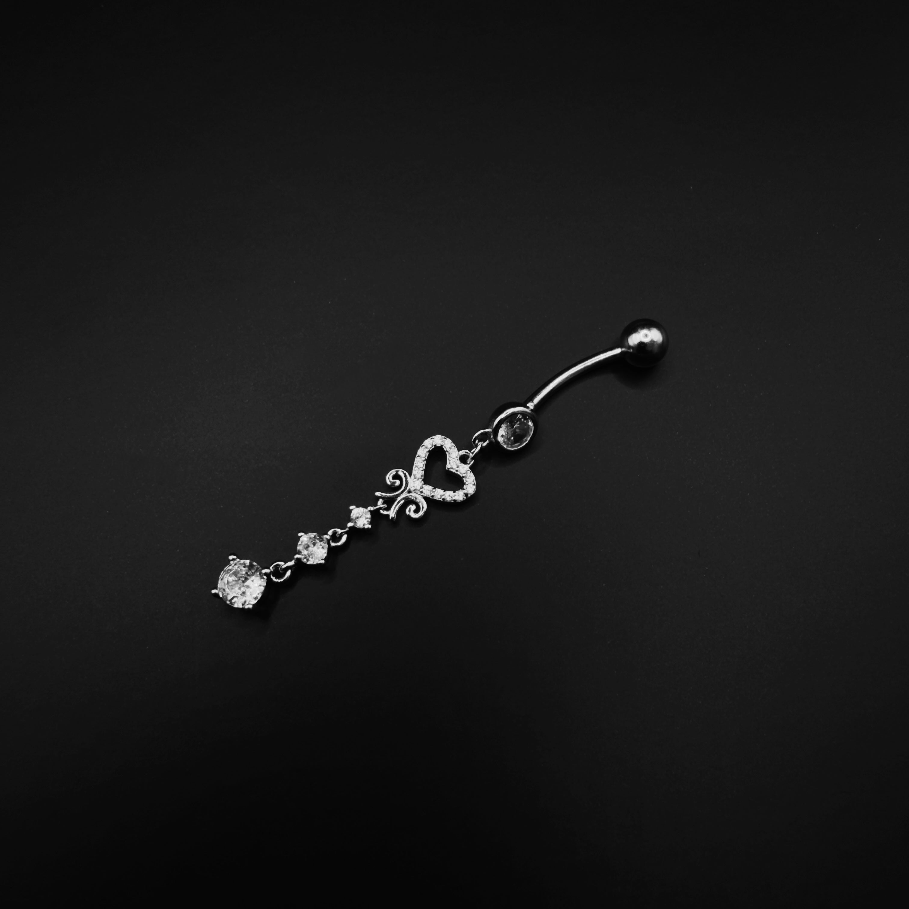 Crystal Charm Heart Belly Button Ring