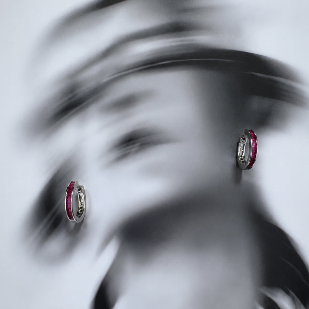 Pinkish Red Baguette CZ Hoop Earrings