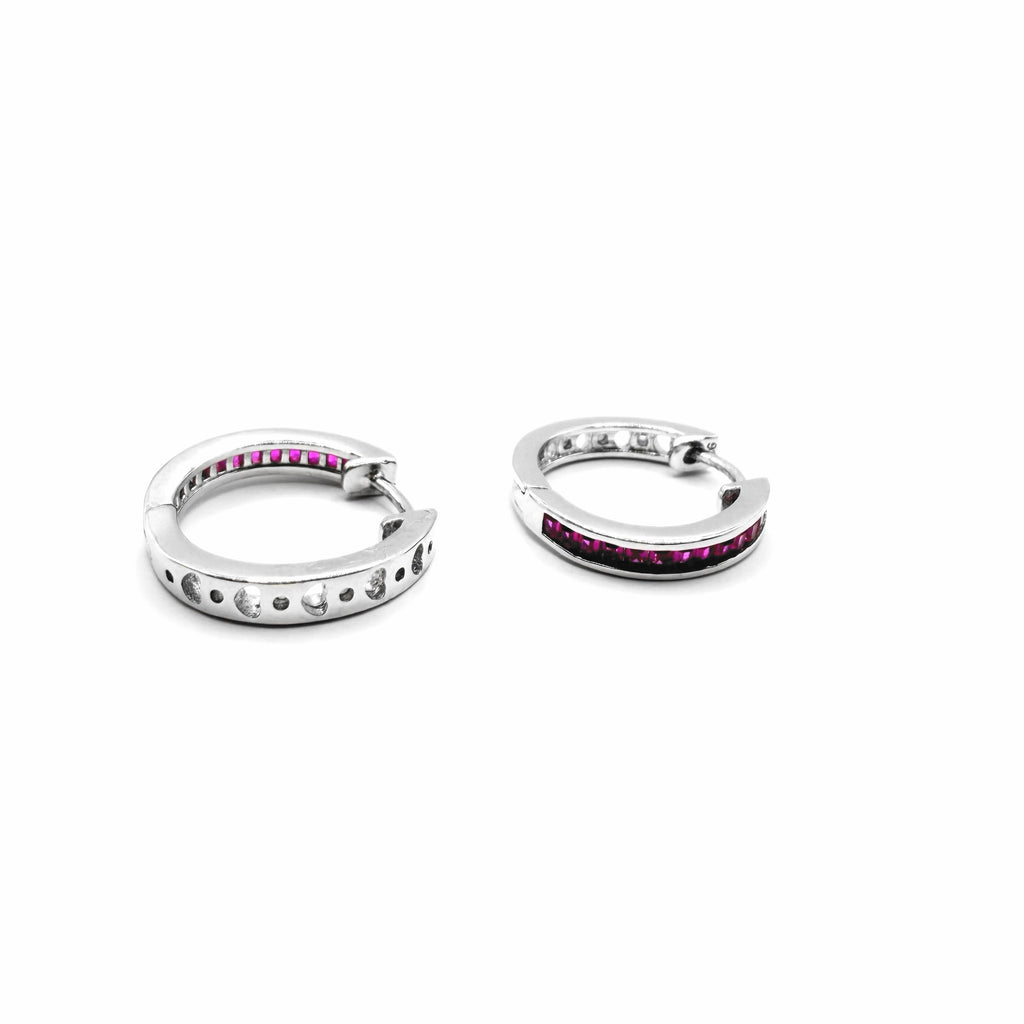 Pinkish Red Baguette CZ Hoop Earrings