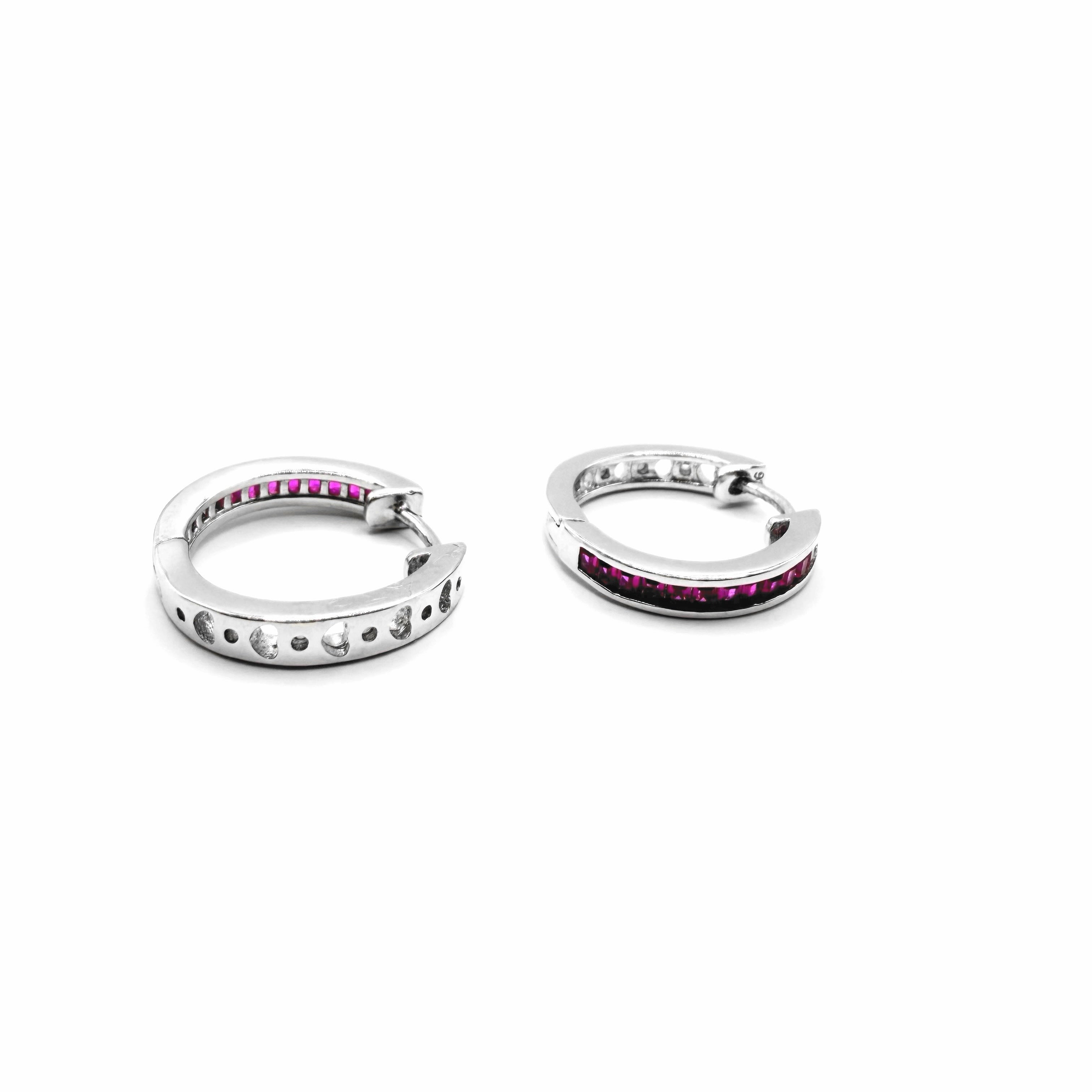 Pinkish Red Baguette CZ Hoop Earrings