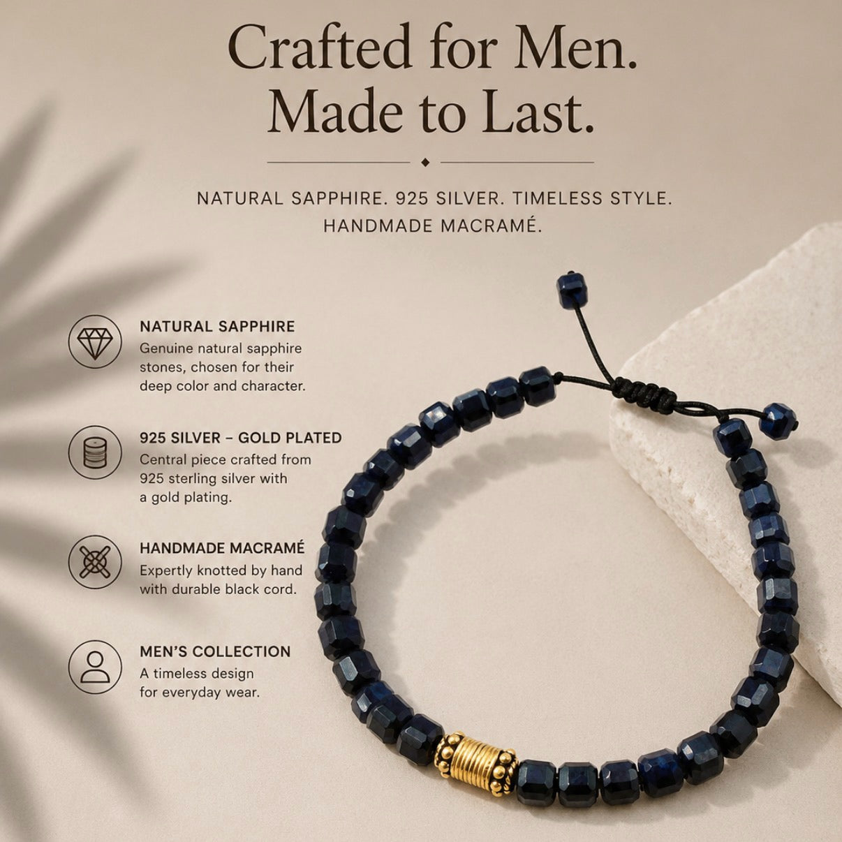 Natural Sapphire Gold-Plated Silver Bracelet