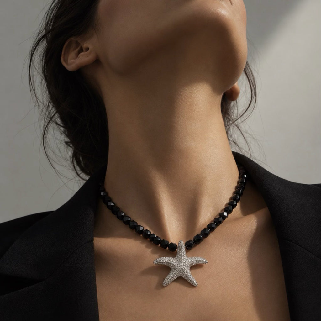 Natural Onyx Starfish Pendant Necklace