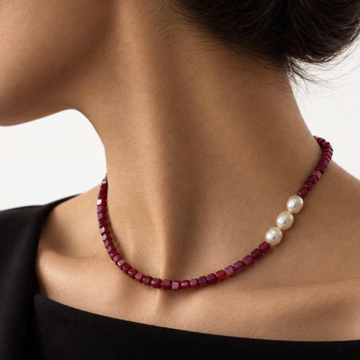 Natural Ruby & Cultured Pearl Necklace