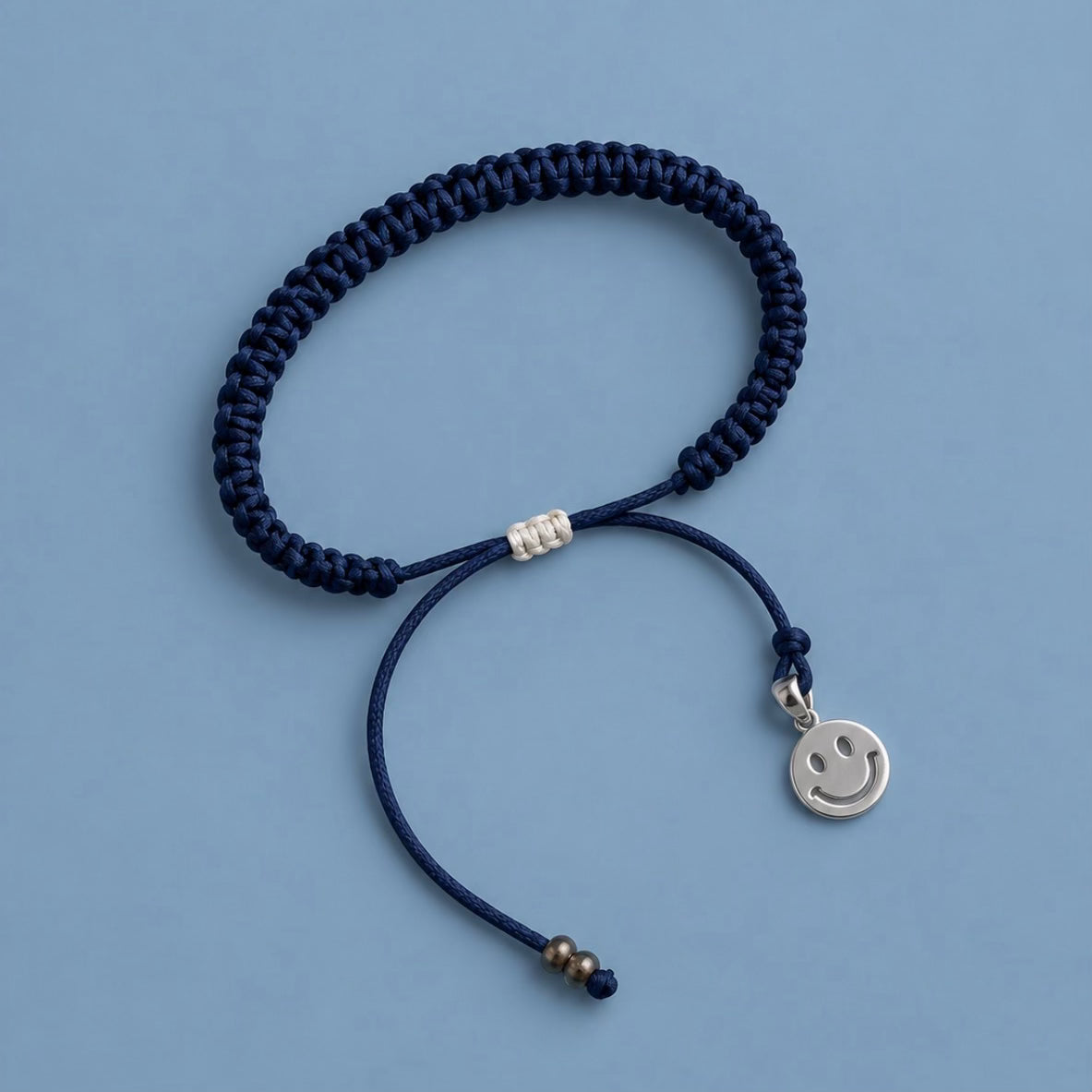 Blue Macramé Smiley Charm Bracelet